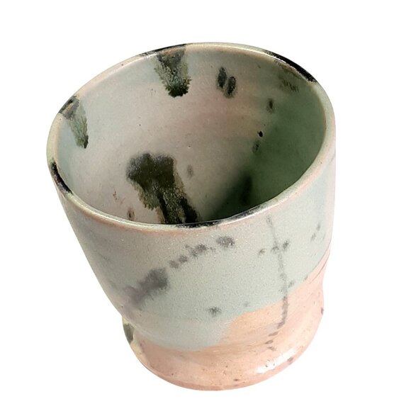 Handmade Ceramic Planter with Abstract Green & Beige Glaze - Picture 3 of 9